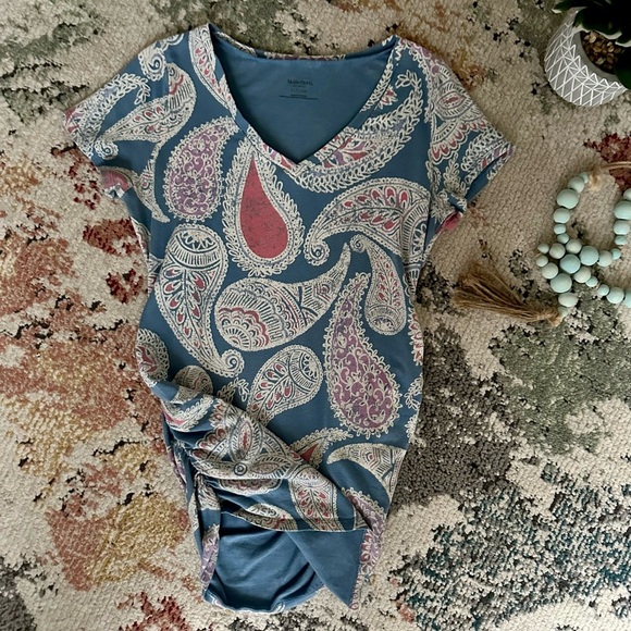 Y2K Motherhood Maternity Women’s Paisley Print V-Neck Top Size Maternity Small - Picture 2 of 13